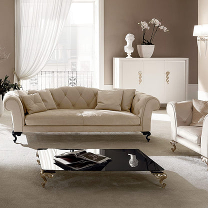 Italian Designer Nubuck Leather Button Upholstered Sofa