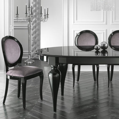 Italian Designer Oval Extendable Black Lacquered Dining Table