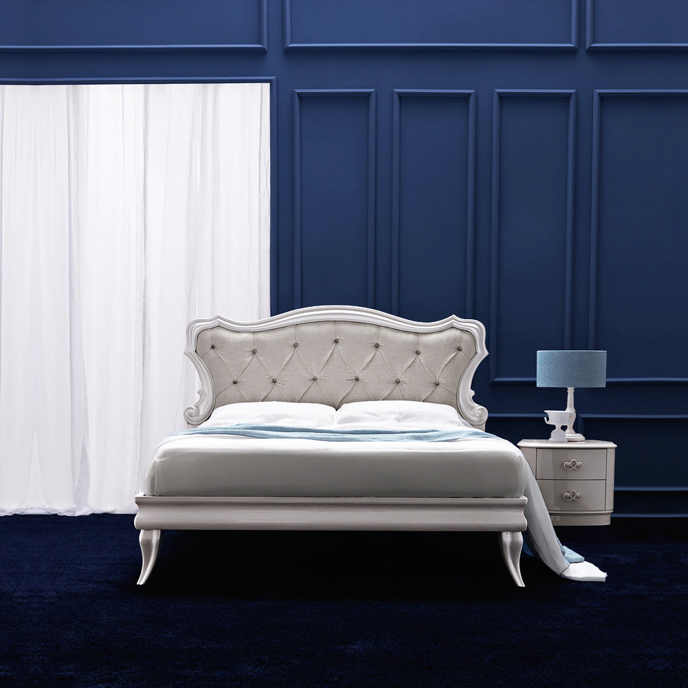 Italian Designer Pearl White Upholstered Bed