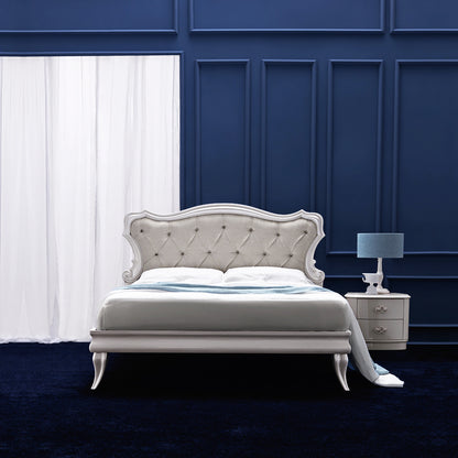 Italian Designer Pearl White Upholstered Bed