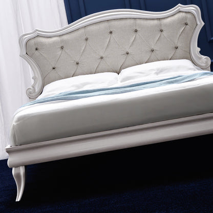 Italian Designer Pearl White Upholstered Bed