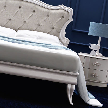 Italian Designer Pearl White Upholstered Bed