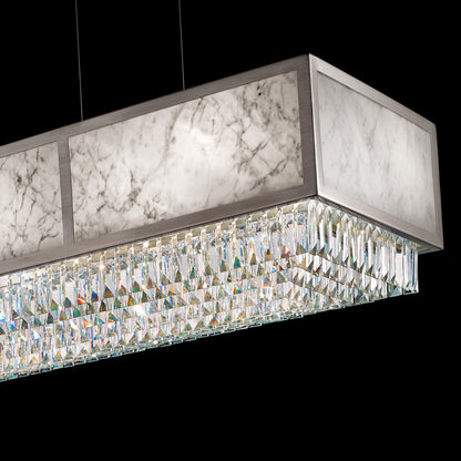 Italian Designer Rectangular Marble Chandelier With Crystal Pendants