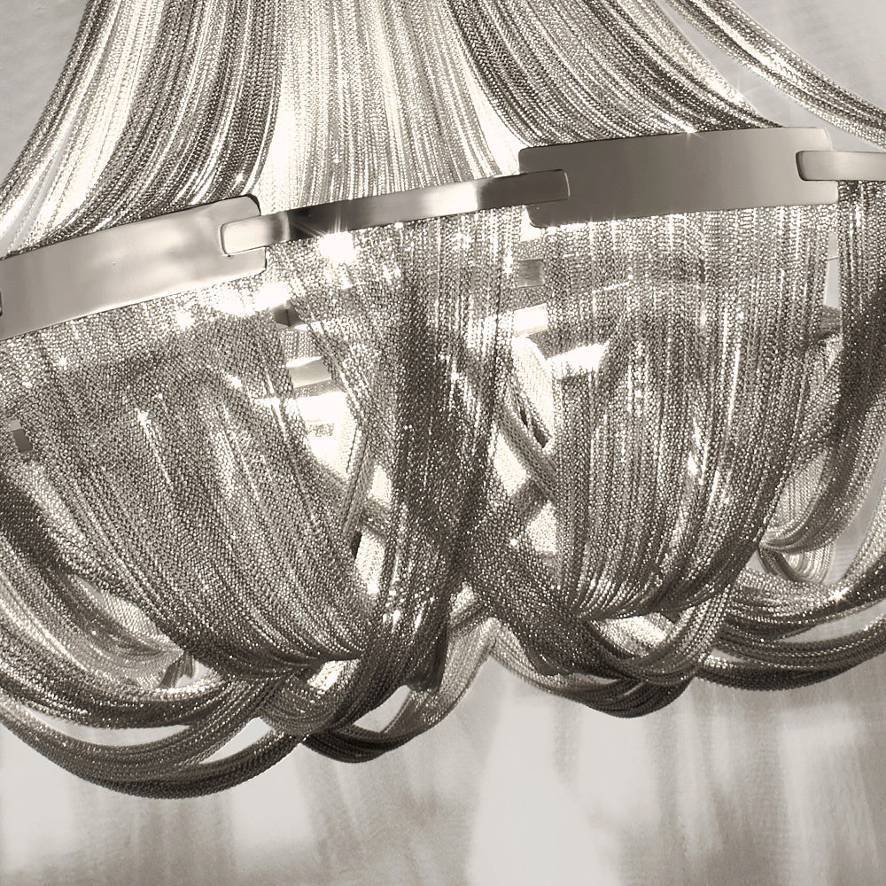 Italian Designer Silver Chain Chandelier