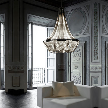 Italian Designer Silver Chain Chandelier