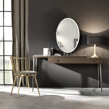 Italian Designer Veneered Dressing Table With Oval Mirror