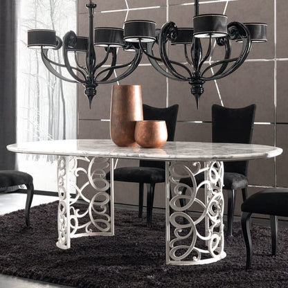 Italian Double Pedestal Iron Marble Dining Table Set