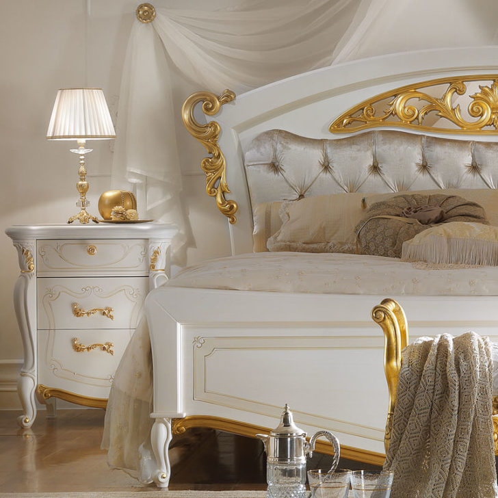 Italian Elaborately Carved Button Upholstered Bed