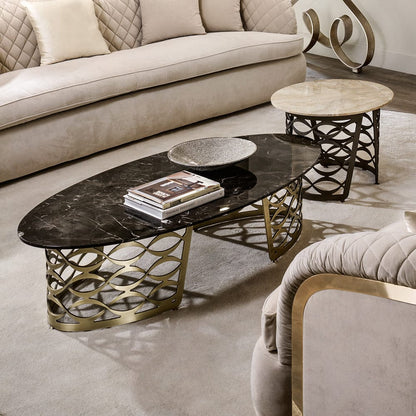 Italian Gold Plated Marble Designer Oval Coffee Table