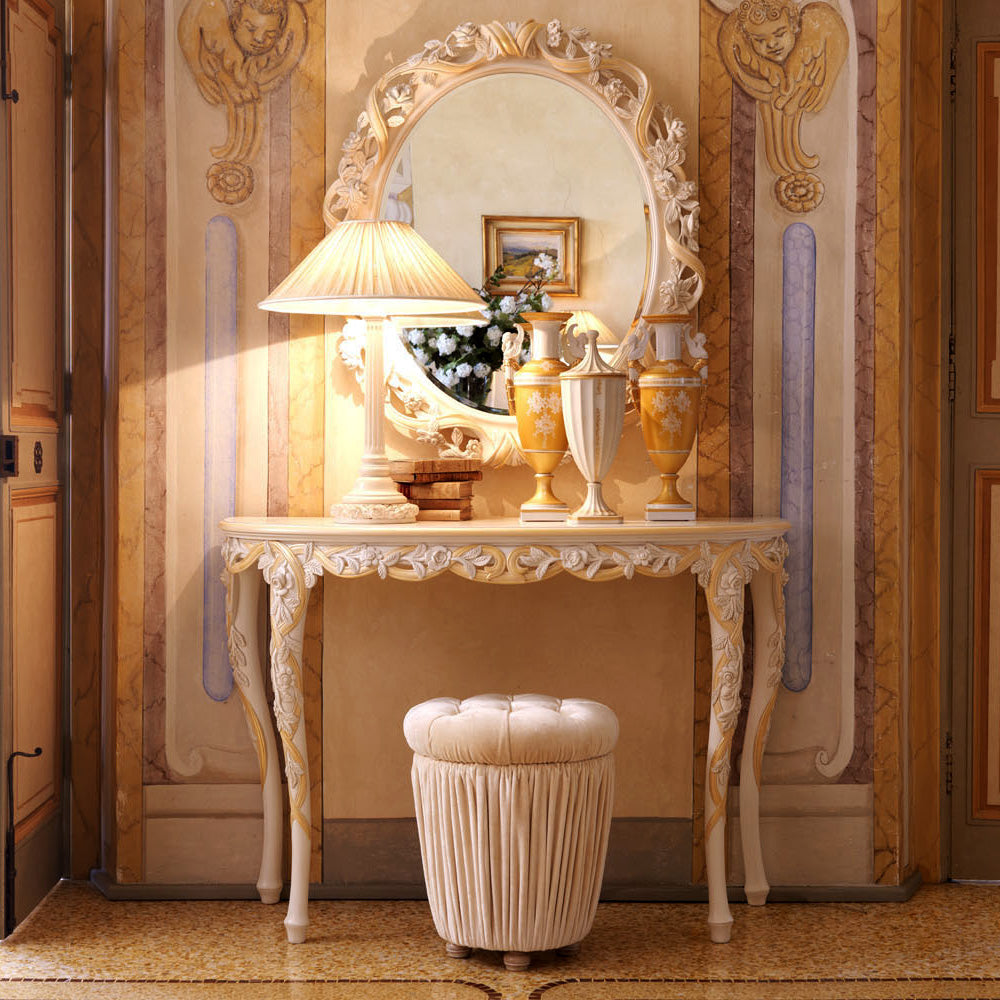 Italian Ivory and Gold Console Table and Mirror Set