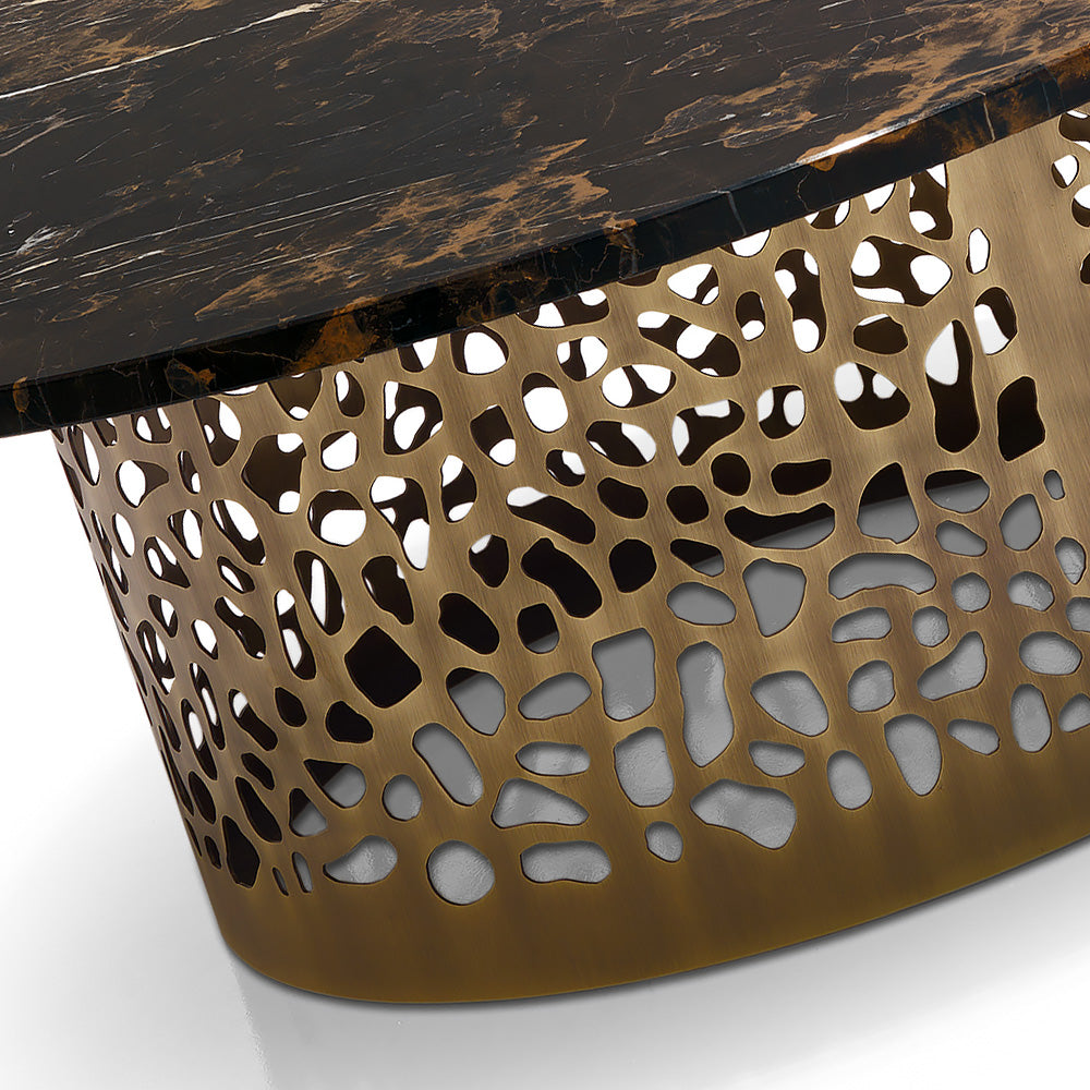 Italian Laser Cut Bronzed Metal Round Marble Coffee Table