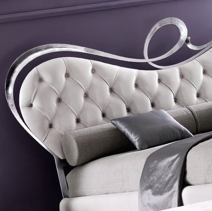 Italian Leather Button Upholstered Swirl Bed