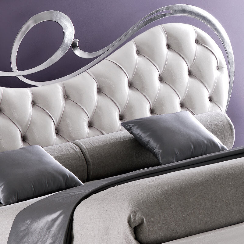 Italian Leather Button Upholstered Swirl Headboard