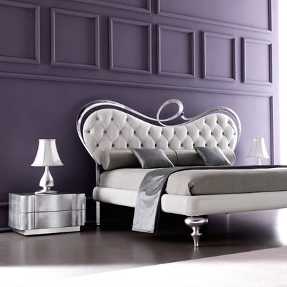 Italian Leather Button Upholstered Swirl Bed