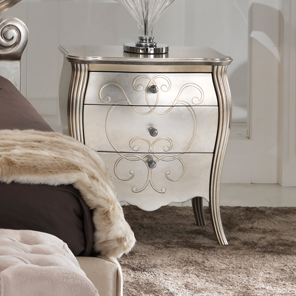 Italian Luxury Champagne Leaf Bedside Cabinet