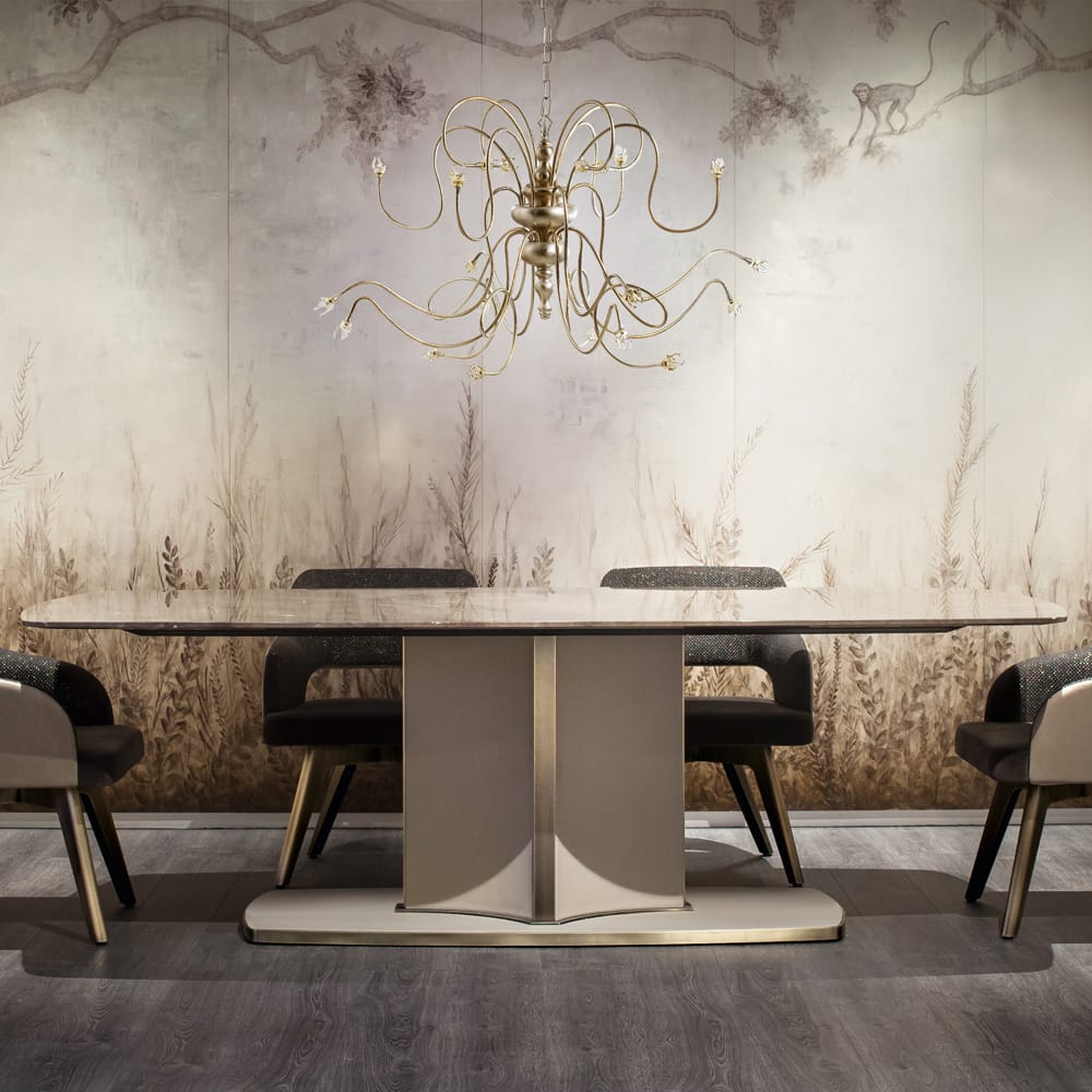 Italian Marble And Leather Designer Rectangular Dining Table