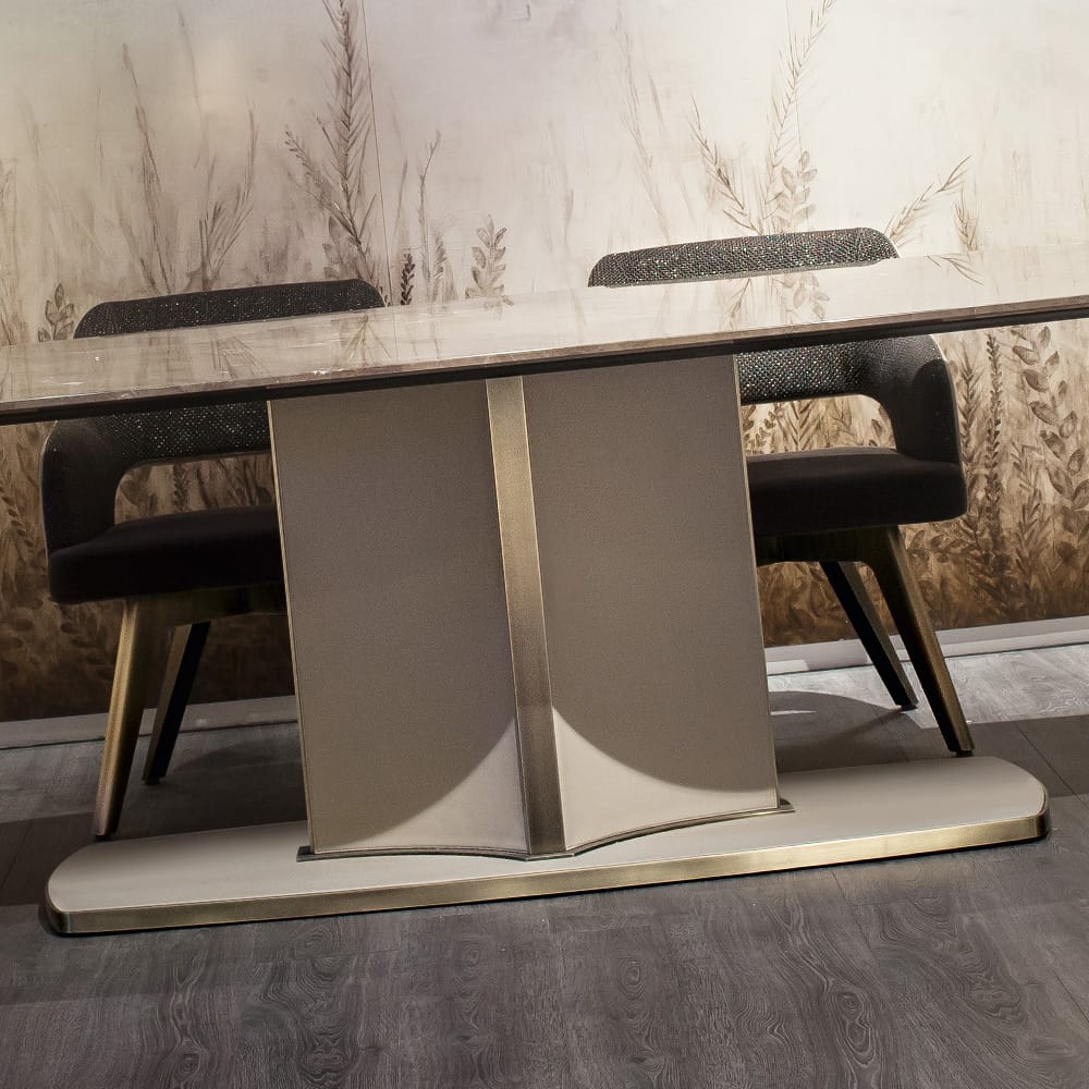 Italian Marble And Leather Designer Rectangular Dining Table