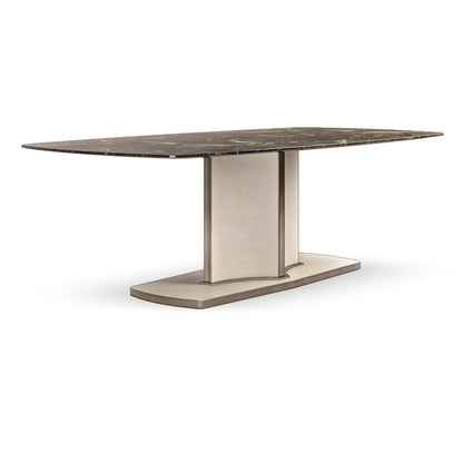 Italian Marble And Leather Designer Rectangular Dining Table