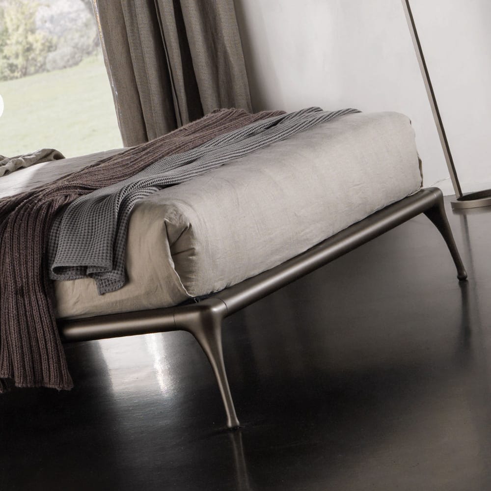 Italian Modern Designer Bed With Leather Headboard