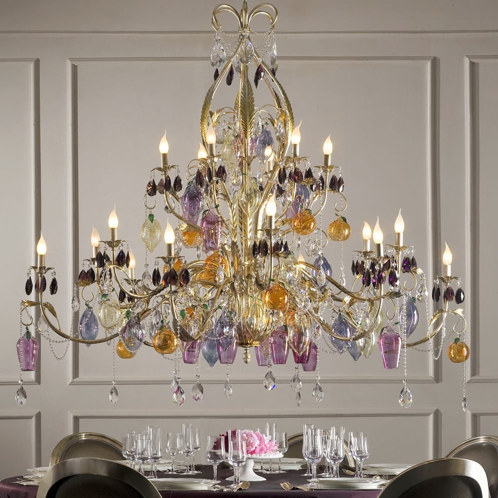 Italian Murano Glass Fruit And Bohemian Crystal Chandelier