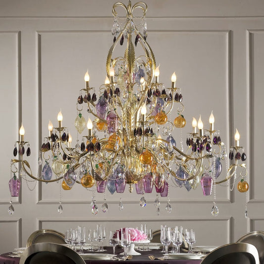 Italian Murano Glass Fruit And Bohemian Crystal Chandelier