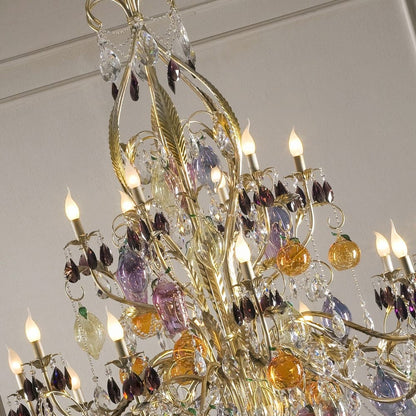 Italian Murano Glass Fruit And Bohemian Crystal Chandelier