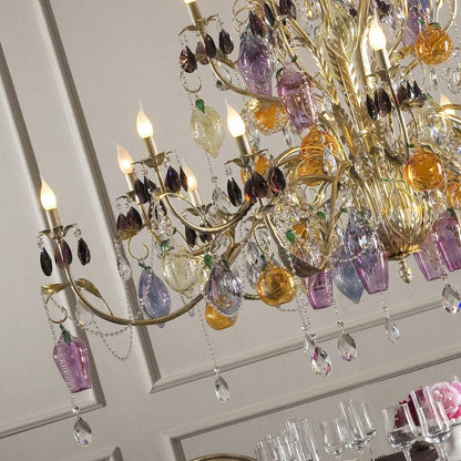 Italian Murano Glass Fruit And Bohemian Crystal Chandelier