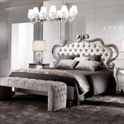 Italian Ornate Luxury Silver Leaf Bed