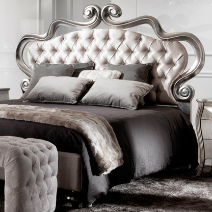 Italian Ornate Luxury Silver Leaf Bed