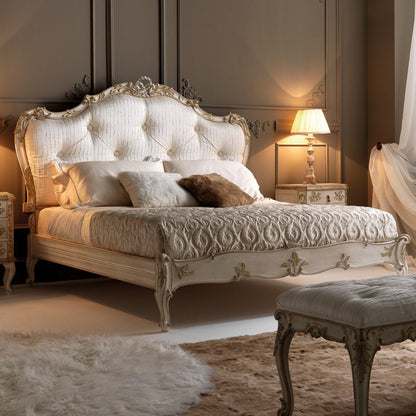 Italian Rococo Luxury Silk Button Upholstered Bed