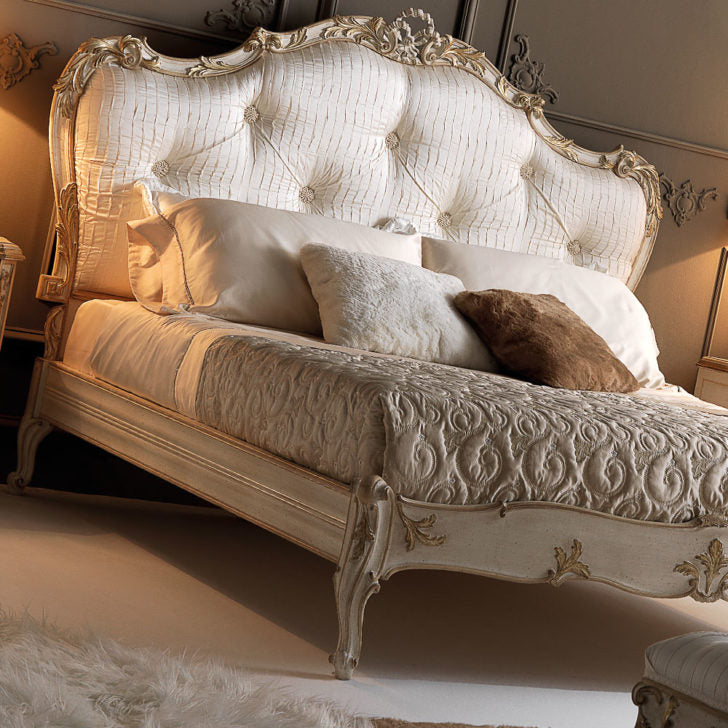 Italian Rococo Luxury Silk Button Upholstered Bed