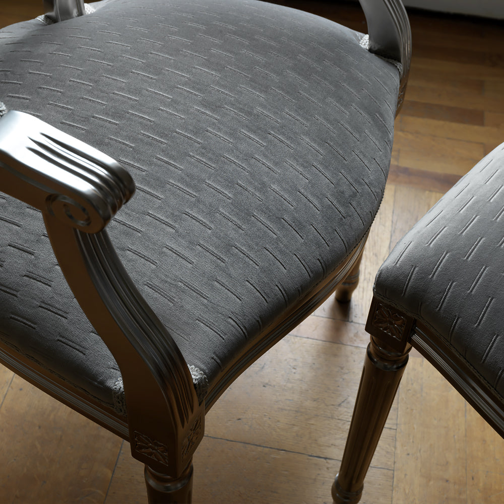 Italian Silver Grey Upholstered Carver Chair