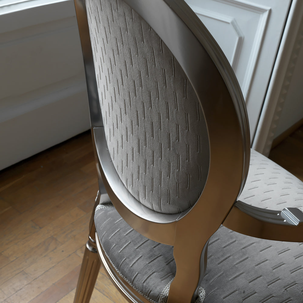 Italian Silver Grey Upholstered Carver Chair