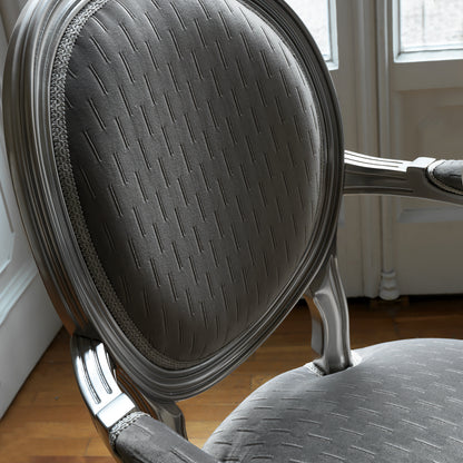 Italian Silver Grey Upholstered Carver Chair