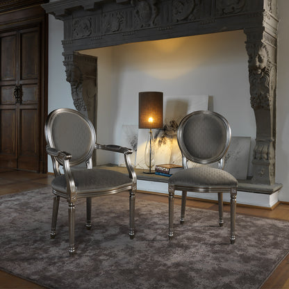 Italian Silver Grey Upholstered Carver Chair