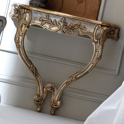 Italian Silver Leaf Rococo Wall Mounted Bedside Table