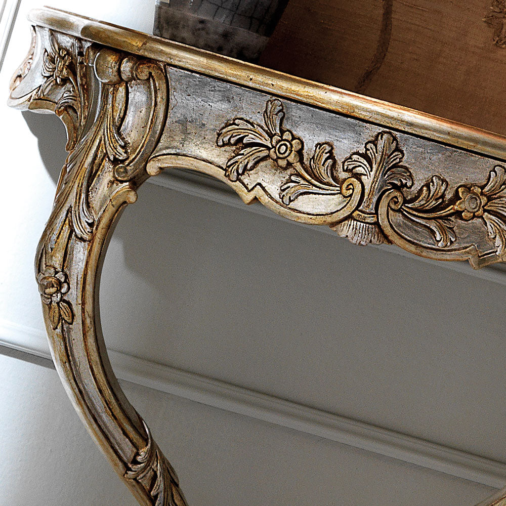 Italian Silver Leaf Rococo Wall Mounted Bedside Table