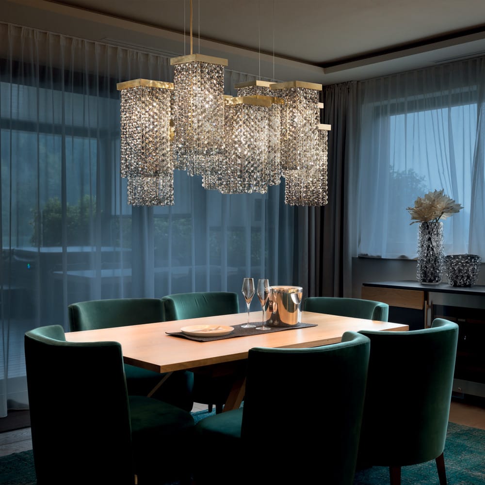 Italian Smoky Crystal Brass Contemporary Chandelier