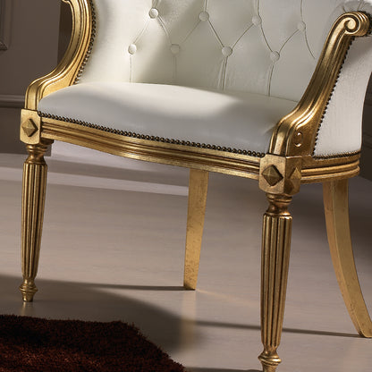 Italian White Leather Louis XV Style Armchair