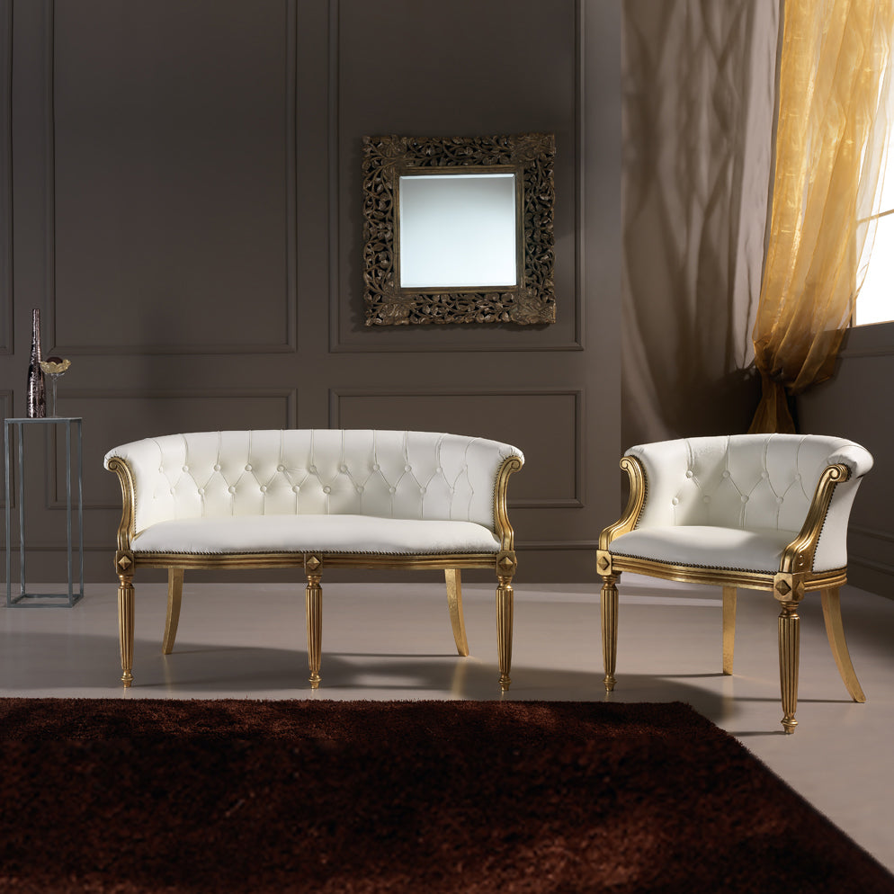 Italian White Leather Louis XV Style Armchair