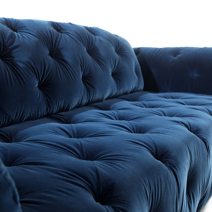 Italian Diamond Quilted Blue Velvet Sofa