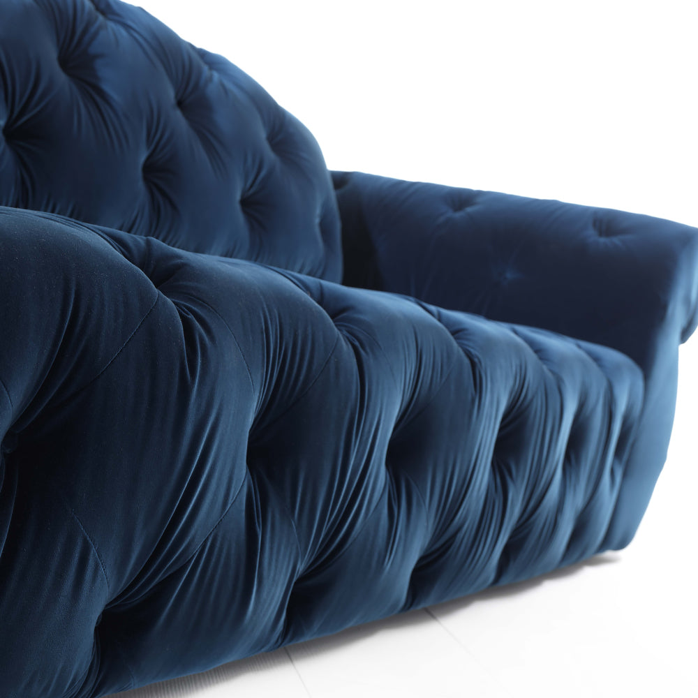 Italian Diamond Quilted Blue Velvet Sofa