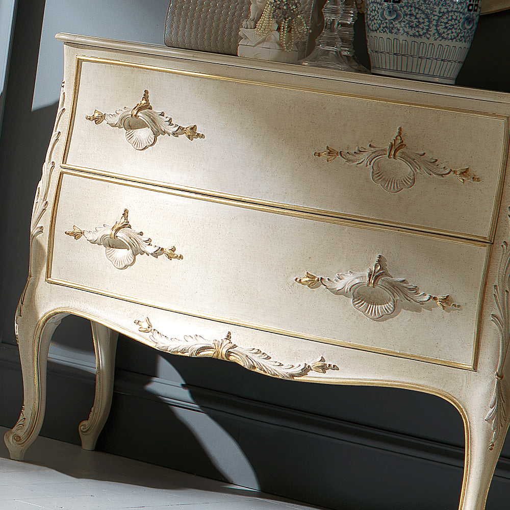 Italian Designer Ivory Chest of Drawers and Mirror Set