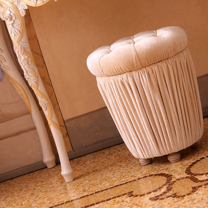 Ivory Velvet Button Upholstered Stool