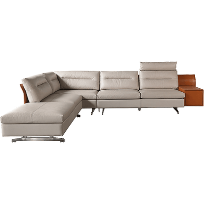 L-Shaped Italian Leather Sofa with Cabinet