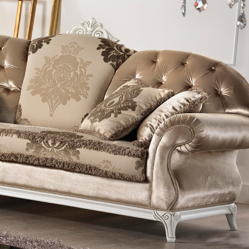 Lacquered Taupe Velvet Upholstered Baroque Style Sofa