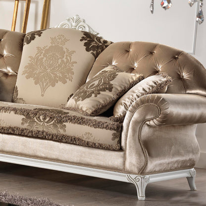 Lacquered Taupe Velvet Upholstered Baroque Style Sofa