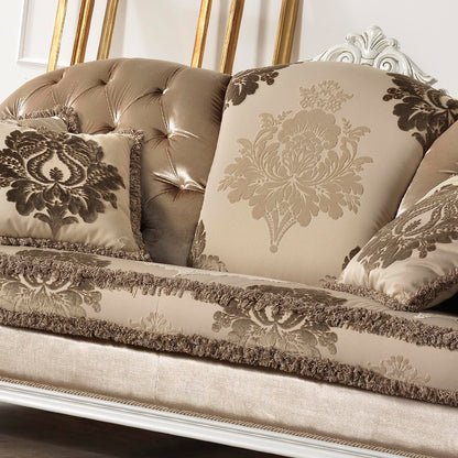 Lacquered Taupe Velvet Upholstered Baroque Style Sofa