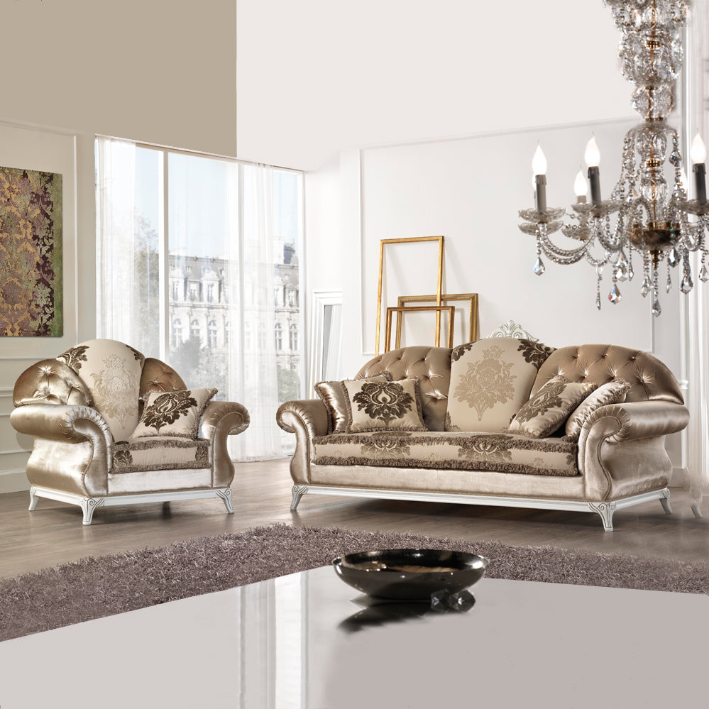 Lacquered Taupe Velvet Upholstered Baroque Style Sofa