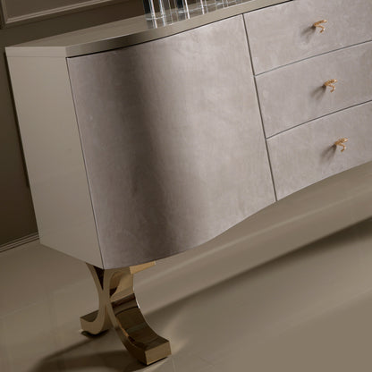 Lacquered Nubuck Shaped Luxury Sideboard With Drawers